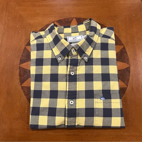 SOLD Southern Tide Spray Avenue Buffalo Check Long Sleeve Button Up Shirt Yellow - Picture 3 of 14